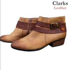 Clarks Leather Addiy Cora Ankle Boot Shoe Tan Brun Western Cowgirl Barn Women 10